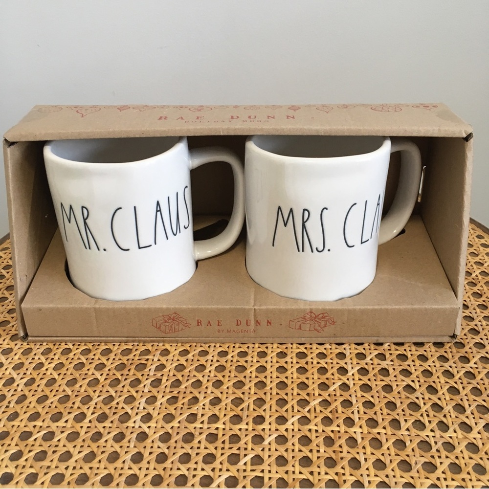 Rae Dunn Mr. & Mrs. Claus White Mugs